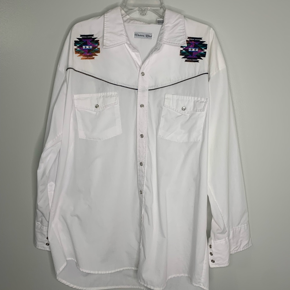 Western Club Pearl Snap Shirt Aztec Embroidery sz 2XL